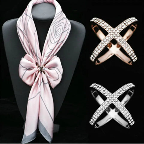 Crystal Brooches Cross Scarf Buckle