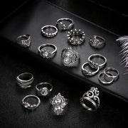 15 pcs/set Women's Rings Set Crystal Crown Vintage Rings