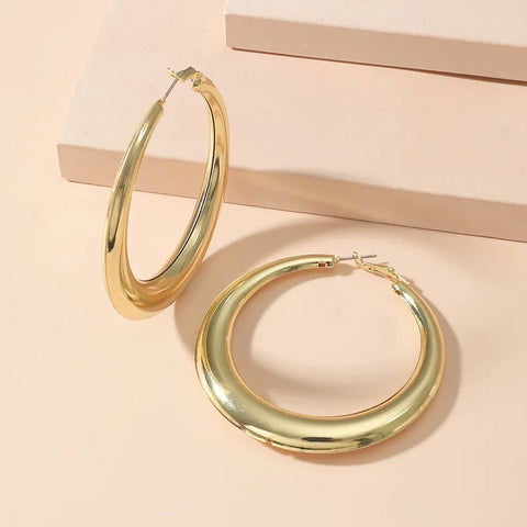 Big Elegant Round Gold Hoop Earrings